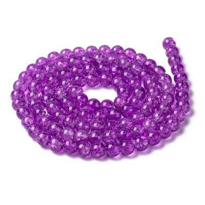 Popular Crackle Glass Beads, Round, Purple Color. Glass Bead Strands for DIY Jewelry Making. Affordable, Colorful Crackle Beads. Great for Stretch Bracelets.  Size: 8mm Diameter Hole: 1.5mm; approx. 100pcs/strand, 31" Inches Long.  Material: The Beads are Made from Glass. Crackle Glass Beads, Bright Purple Colored Beads. Polished, Shinny Finish.