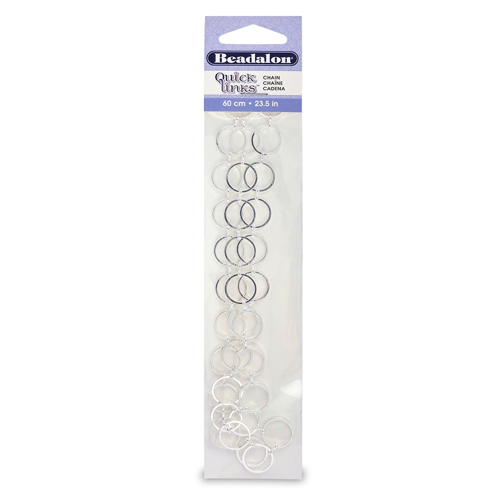 Quick Links Chain, Round Dash Shape, Silver Plated Chain for Necklace or Bracelet Making.  Color: Silver  Material: Silver Plated Chain.  Brand: Beadalon