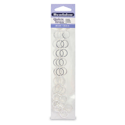 Quick Links Chain, Round Dash Shape, Silver Plated Chain for Necklace or Bracelet Making.  Color: Silver  Material: Silver Plated Chain.  Brand: Beadalon