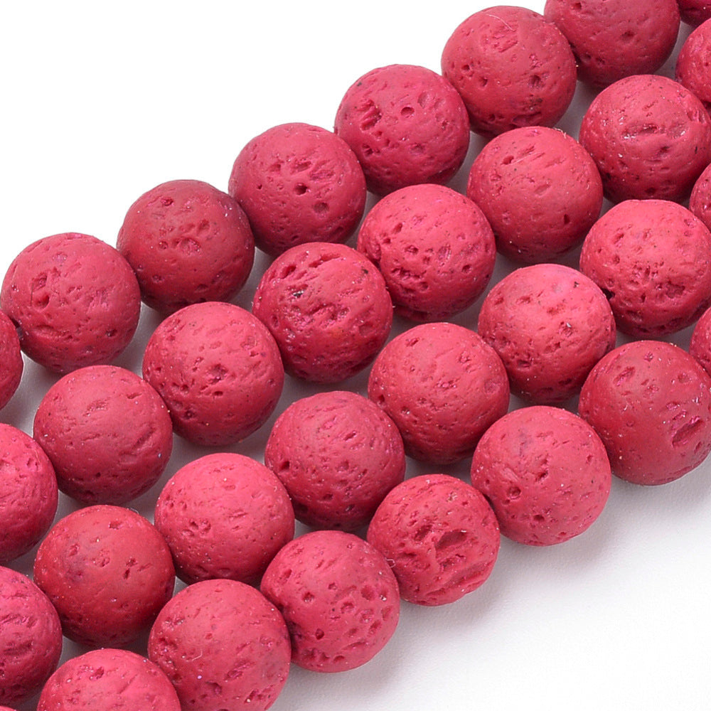 Red Lava Stone Beads, Round, Bumpy, Red Color. Semi-Precious Lava Stone Beads.  Size: 8-8.5mm Diameter, Hole: 1mm; approx. 46pcs/strand, 14.5" inches long.  Material:  Porous Lava Stone Beads, Dyed, Bumpy, Round Beads. Lava Stones are Fairly Lightweight; Making them Great for Jewelry. Affordable, High Quality Beads. bead lot