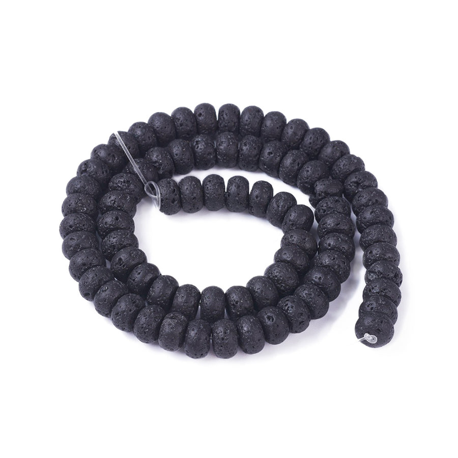 Natural Lava Rock Bead Strands, Rondelle, Bumpy, Black Color. Semi-Precious Lava Beads.  Size: 8mm Diameter, 5mm Thick, Hole: 0.8mm; approx. 72pcs/strand, 15" Inches Long.