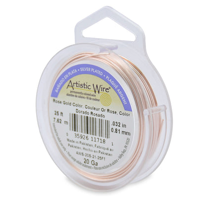 Tarnish Resistant Rose Gold. Silver Plated Copper Craft Wire for DIY Jewelry Making and Wire Wrapping Projects.  Size: 20 Gauge (0.81mm) Silver Plated Copper Craft Wire, 25 ft/7.6m Length.  Color: Tarnish Resistant Rose Gold   Material: Silver Plated Copper Wire, Rose Gold Color. Tarnish Resistant.  Brand: Artistic Wire