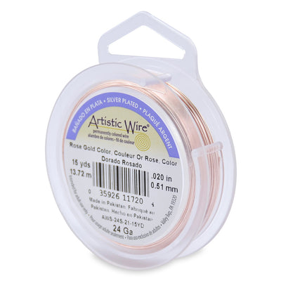 Tarnish Resistant Rose Gold. Silver Plated Copper Craft Wire for DIY Jewelry Making and Wire Wrapping Projects.  Size: 24 Gauge (0.51mm) Silver Plated Copper Craft Wire, 15 yd/13.7m Length.  Color: Tarnish Resistant Rose Gold   Material: Silver Plated Copper Wire, Rose Gold Color. Tarnish Resistant.  Brand: Artistic Wire