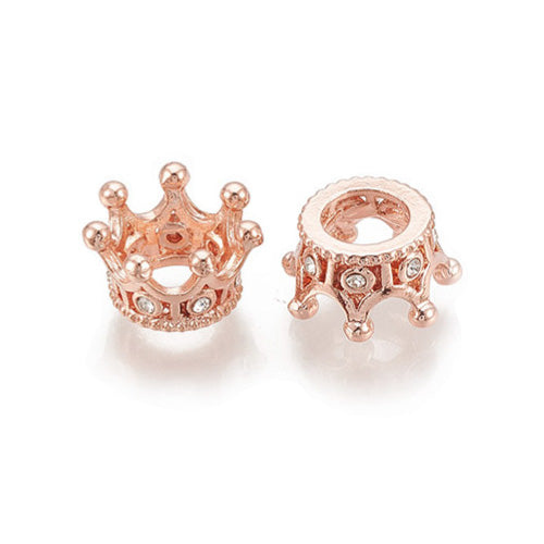 European Metal Crown Spacer Beads, Crystal, Alloy Beads with Rhinestones, Rose Gold Color, Crown Shape, for DIY Jewelry Making. Focal Beads for Bracelet & Necklace Making. Alloy European Metal, Large Hole Beads. Rose Gold Color with Crystals and Rhinestones. Sparkling, Shinny Finish. 11.5mm spacers