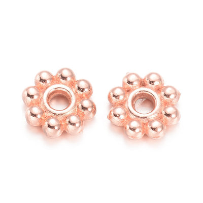 Tibetan Alloy Daisy Spacer Beads, Flower, Rose Gold Color. Flower Shaped Alloy Spacers for DIY Jewelry Making Projects. High Quality, Non-Tarnish Spacers for Beading Projects.