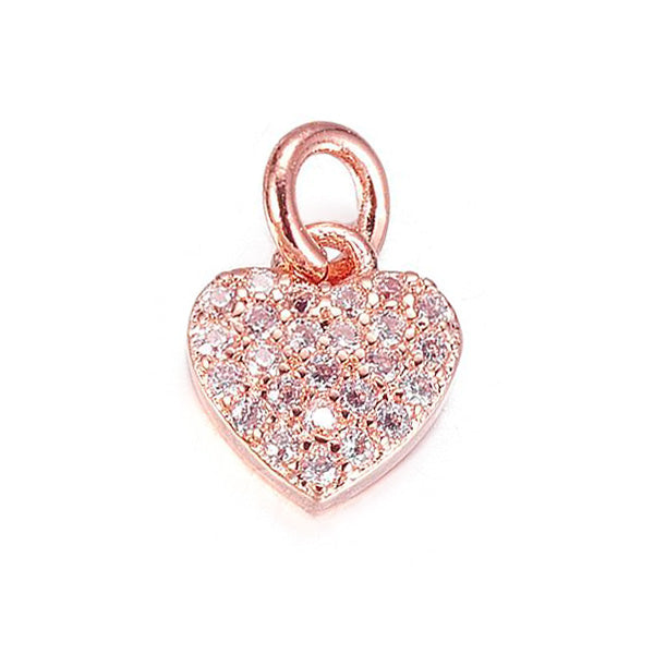 Brass Micro Pave Cubic Zirconia Heart Charm Beads, Rose Gold Color Heart Charm with Clear Cubic Zirconia for DIY Jewelry Making. Charms for Bracelet and Necklace Making. www.beadlot.com
