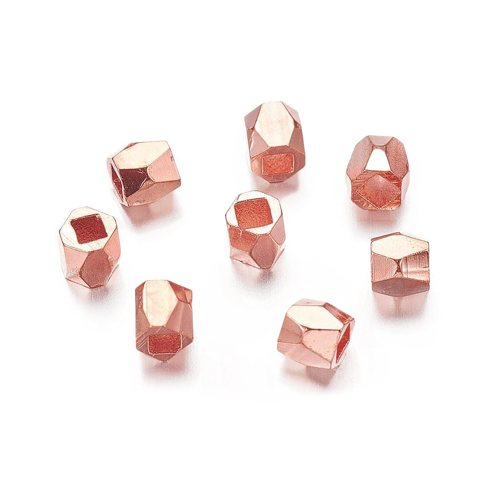 Rose Gold Spacer Beads, Column Shaped Metal Alloy Spacers, Faceted, 3x3mm, 50pcs/bag