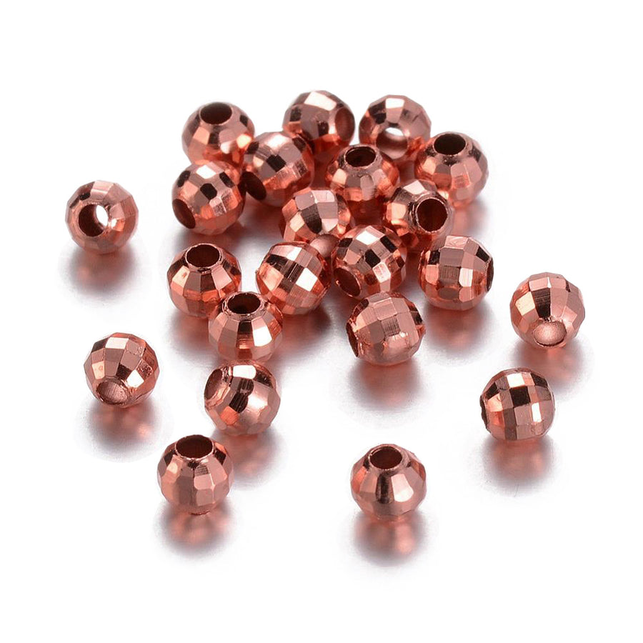 Faceted Rose Gold Spacer Beads, Round, Rose Gold Color. Stunning Spacers for DIY Jewelry Making Projects. High Quality, Classy, Non-Tarnish Spacers for Beading Projects. Rose Gold Spacers for DIY Jewelry Making. Great Beads for Stretch Bracelets and Necklaces