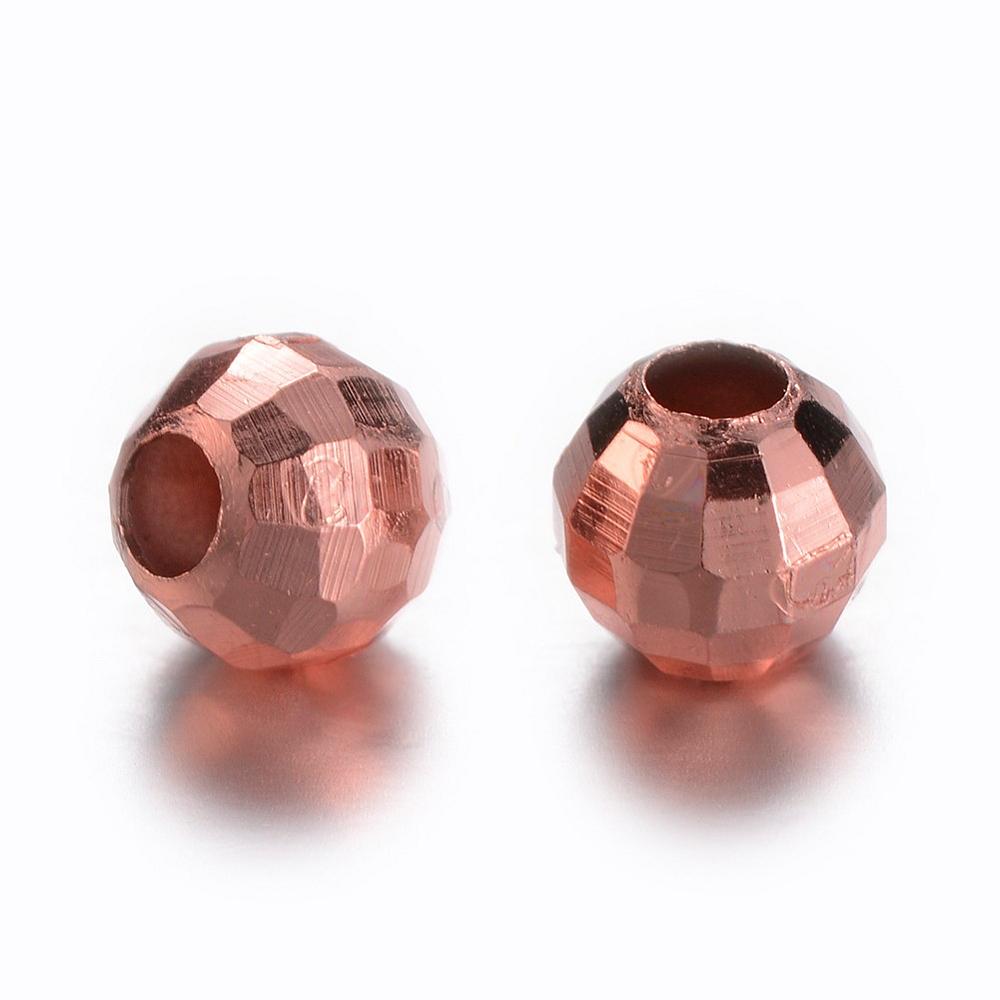 Faceted Rose Gold Spacer Beads, Round, Rose Gold Color. Stunning Spacers for DIY Jewelry Making Projects. High Quality, Classy, Non-Tarnish Spacers for Beading Projects. Rose Gold Spacers for DIY Jewelry Making. Great Beads for Stretch Bracelets and Necklaces