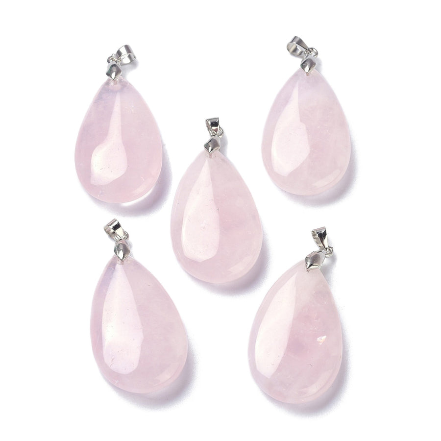 Natural Rose Quartz Teardrop Pendants, Pink Color. Semi-precious Gemstone Pendant for DIY Jewelry Making. Gorgeous Centre piece for Necklaces.   Size: 35mm Length, 20mm Width, 7.5-9mm Thick, Hole: 4x3.5mm, 1pcs/package.  Material: Genuine Rose Quartz Stone Pendant, Platinum Toned Brass Findings. High Quality, Tear Drop Shaped Stone Pendants. Shinny, Polished Finish. 