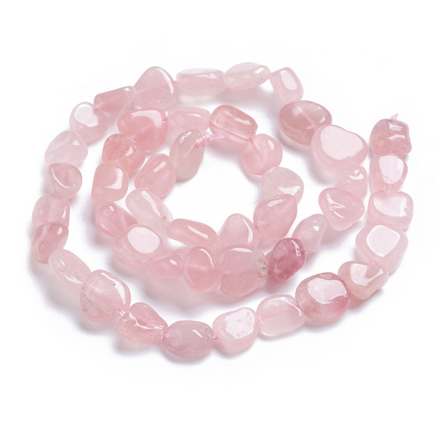 Rose Quartz Gemstone Beads, Oval, Tumbled Stone, Nuggets, Pale Pink Color. Semi-Precious Pink Quartz Beads for Jewelry Making.   Size: 5-11x4-9x4-10mm, Hole: 0.8mm; approx. 42-45pcs, 15.5" Inches Long.   Material: Natural Rose Quartz Tumbled Stone, Nugget Beads. Polished Finish.   