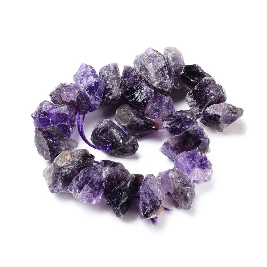 Natural Amethyst Rough Raw Stone Beads. Dark Purple Amethyst Nuggets, Natural Stone Beads for DIY Jewelry Making.  Size: approx. 13~20mm, Hole: 1.2mm; approx. 23 pcs/strand 7.5" Inches Long.  Material: Genuine Natural Amethyst Crystal Stone Beads, Nugget Size: 13-20mm. High Quality Crystal Chip Beads. Rough Raw Finish. 