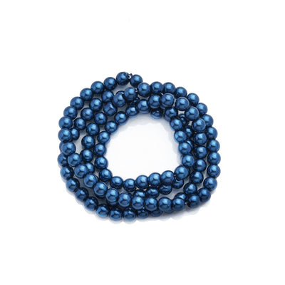 Glass Pearl Beads Strands, Round, Royal Blue Color Pearls. Metallic Blue Beads for DIY Jewelry Making.  Size: 4mm in diameter, hole: 0.5mm, approx. 210pcs/strand, 32 inches/strand  Material: The Beads are Made from Glass. Royal Blue Colored Beads. Polished, Shinny Finish.