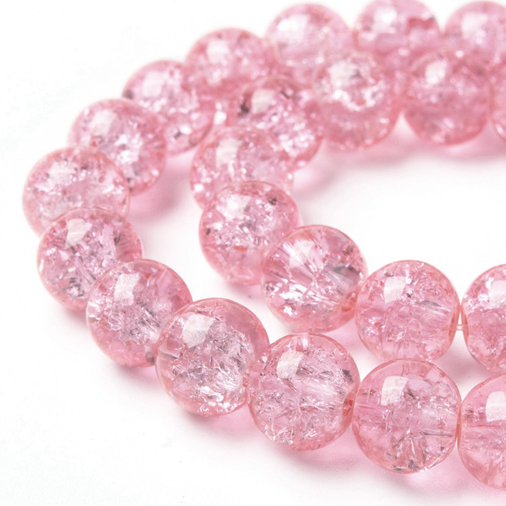 Crackle Glass Beads, Round, Salmon Pink Color. Glass Bead Strands for DIY Jewelry Making. Affordable, Colorful Crackle Beads.   Size: 8mm Diameter Hole: 1.3mm; approx. 100pcs/strand, 31" Inches Long.  Material: The Beads are Made from Glass. Crackle Glass Beads, Light Salmon Pink Colored Beads. Polished, Shinny Finish.