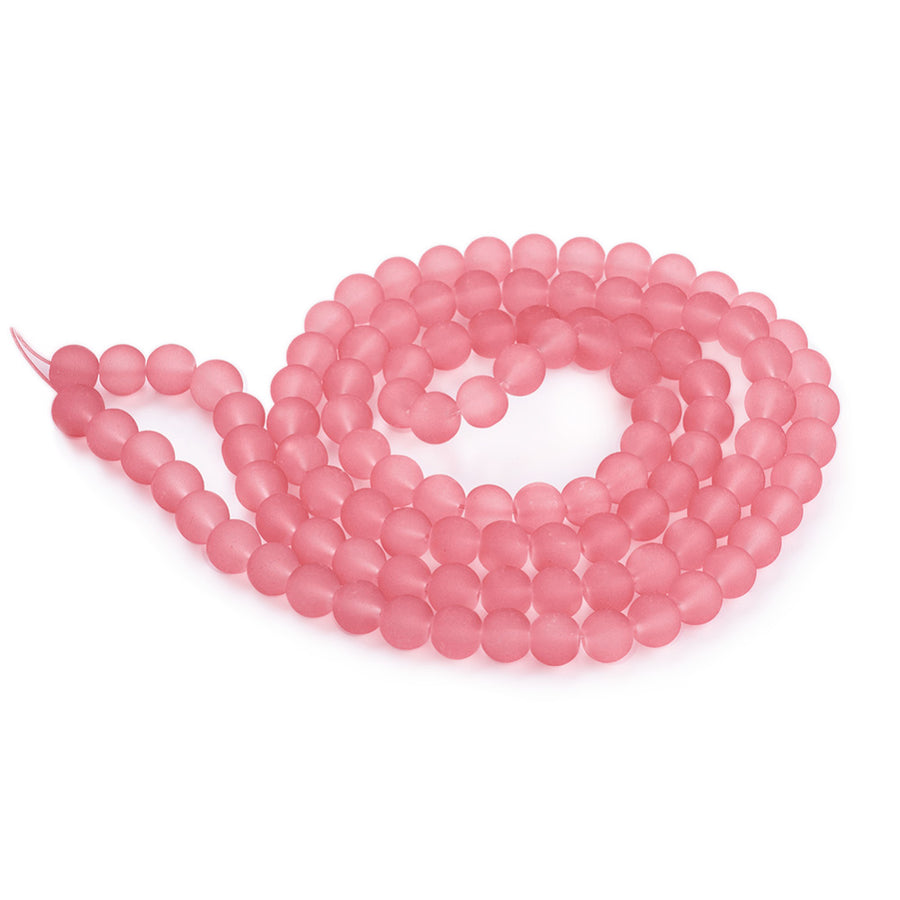 Frosted Glass Beads, Round, Salmon Pink Color. Matte Glass Bead Strands for DIY Jewelry Making. Affordable, Colorful Frosted Beads. Great for Stretch Bracelets.  Size: 6mm Diameter Hole: 1mm; approx. 125pcs/strand, 31" Inches Long.  Material: The Beads are Made from Glass. Frosted Glass Beads, Salmon Pink Colored Beads. Unpolished, Matte Finish.