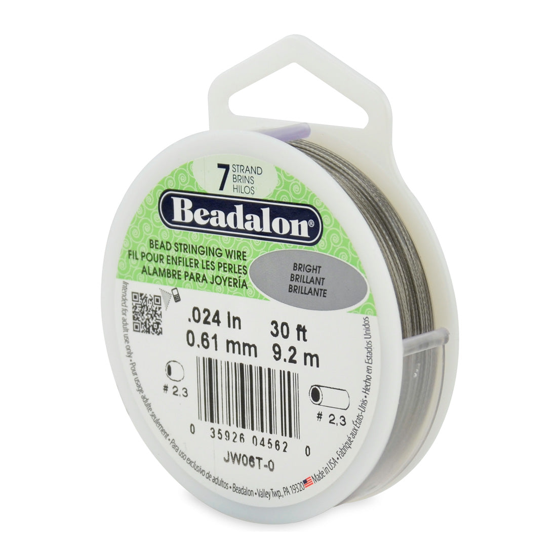 7 Strand Stainless Steel Bead Stringing Wire, Bright Color for DIY Jewelry Making.  Size: .024 inches (0.61mm) 30ft/length (9.2m)  Material: Stainless Steel Cord Wire. 7 strand Wire incorporated within protective, abrasion resistant nylon coating.   Brand: Beadalon 7 Strand Bead Stringing Wire, Bright .024 inches.  Stronger than Tiger Tail, Good flexibility. Good for general beading projects.