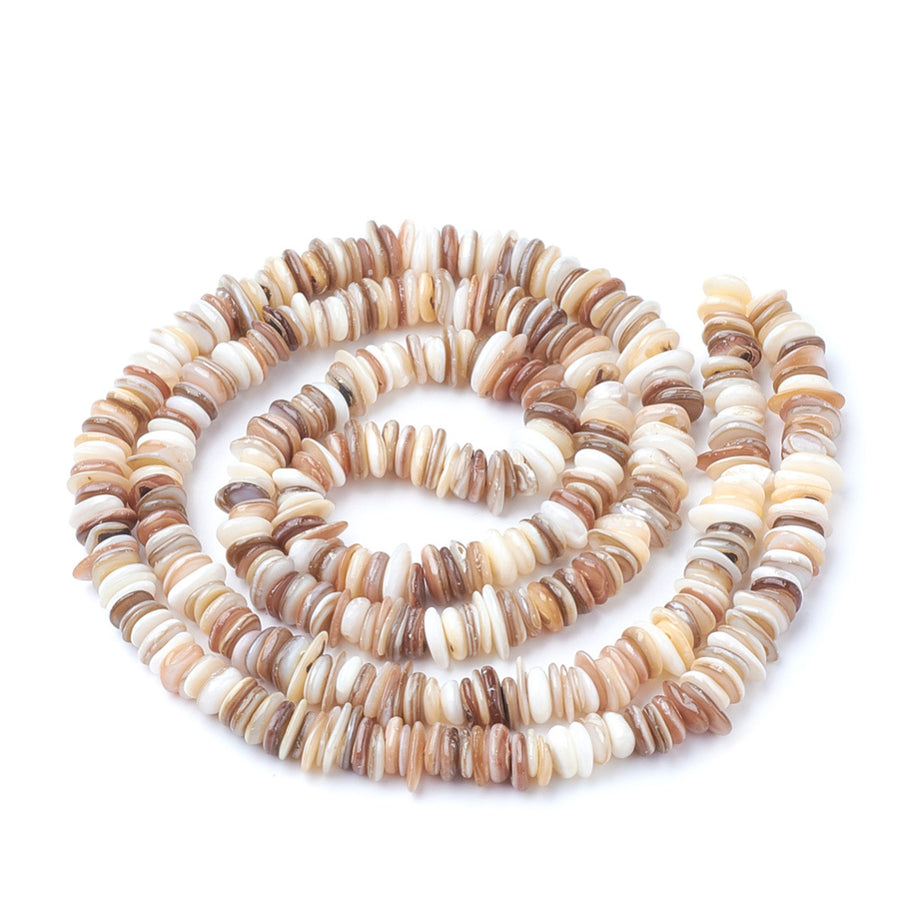 Freshwater Shell Beads, Oval Chips Shape, Tan Color. Freshwater Shell Beads for Jewelry Making. Affordable High Quality Beads for Jewelry Making.  Size: 6-11mm Long, 6-8 Wide, 2-4mm Thick, Hole: 0.5mm; approx. 275 pcs/ strand, 31.5" inches long.  Material: The Beads are Natural Freshwater Shell Beads, Oval Chip Shaped,  Light Beige/ Tan color. Shinny Finish.
