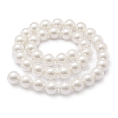 Shell Pearl Beads, Round, Floral White Color. High Quality Pearl Beads for Jewelry Making.  Size: 4mm Diameter, Hole: 1mm; approx. 94pcs/strand, 15 inches long.  Material: Premium Grade Shell Pearl Beads. Round, Floral White Color Loose Pearl Beads. Polished, Shinny Finish.