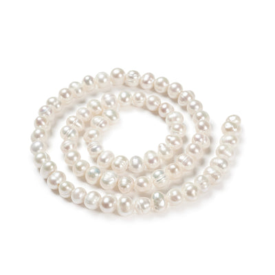 Freshwater Pearl Beads, Potato Shape, Old Lace/White Color. Natural Pearls for DIY Jewelry.  Material: Cultured Freshwater Pearls, Potato, Old Lace.   Size: 5-6mm Diameter, Hole: 0.8mm, approx. 55 pcs/strand, 14 inch/strand.