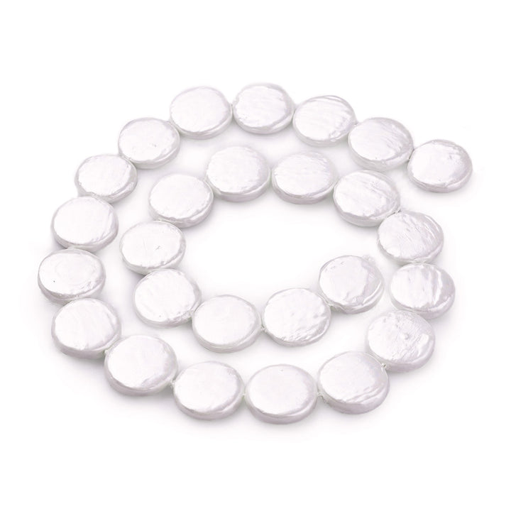 Shell Pearl Beads, Flat Round, Snow, 15x4mm, 25pcs/strand