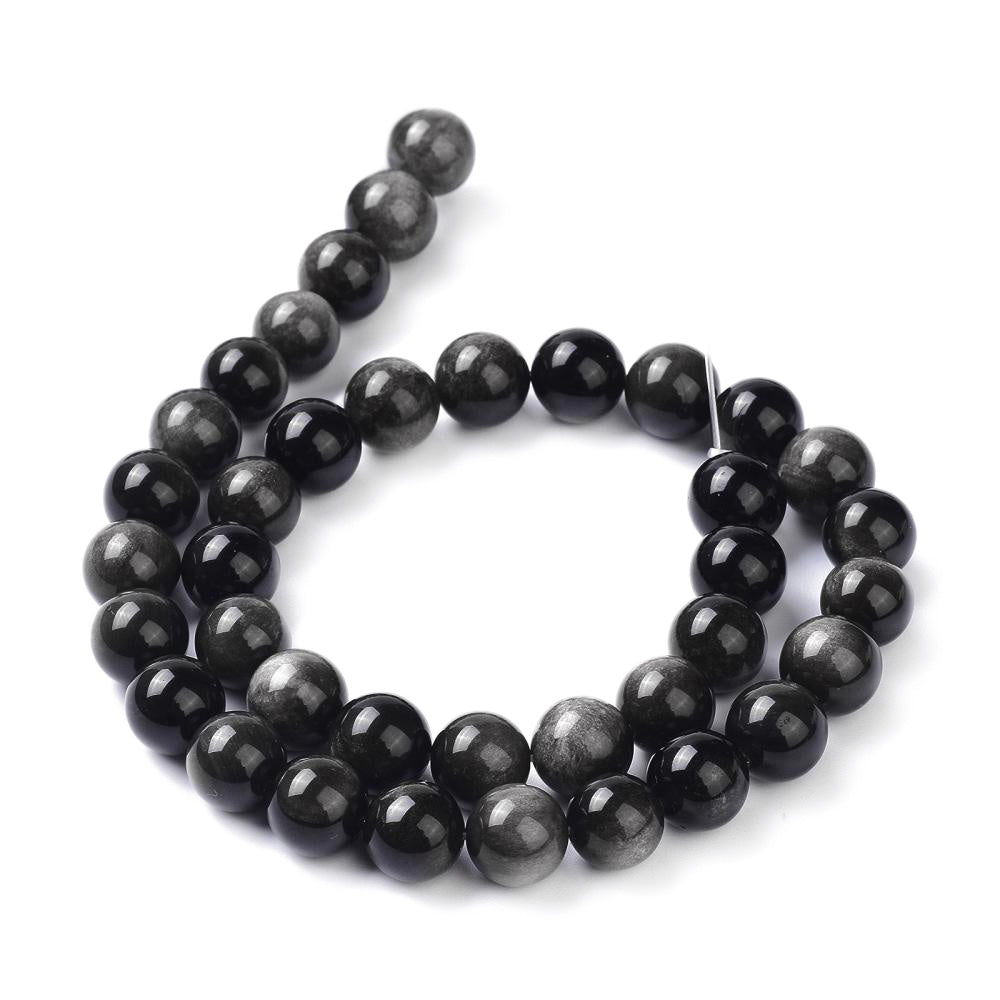 Silver Obsidian Beads, Semi-Precious Stone, 8mm, 45pcs/strand