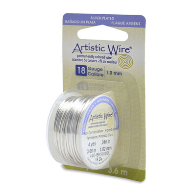 Tarnish Resistant Silver. Silver Plated Copper Craft Wire for DIY Jewelry Making and Wire Wrapping Projects.  Size: 18 Gauge (1.0mm) Silver Plated Copper Craft Wire, 4 yd/3.6m Length.  Color: Tarnish Resistant Silver  Material: Silver Plated Copper Wire, Silver Color. Tarnish Resistant.  Brand: Artistic Wire
