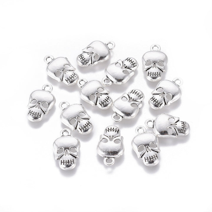 Alloy Pendants, Skull, Halloween, Antique Silver, 16x10x2.5mm, Hole: 2mm, 25pcs/bag