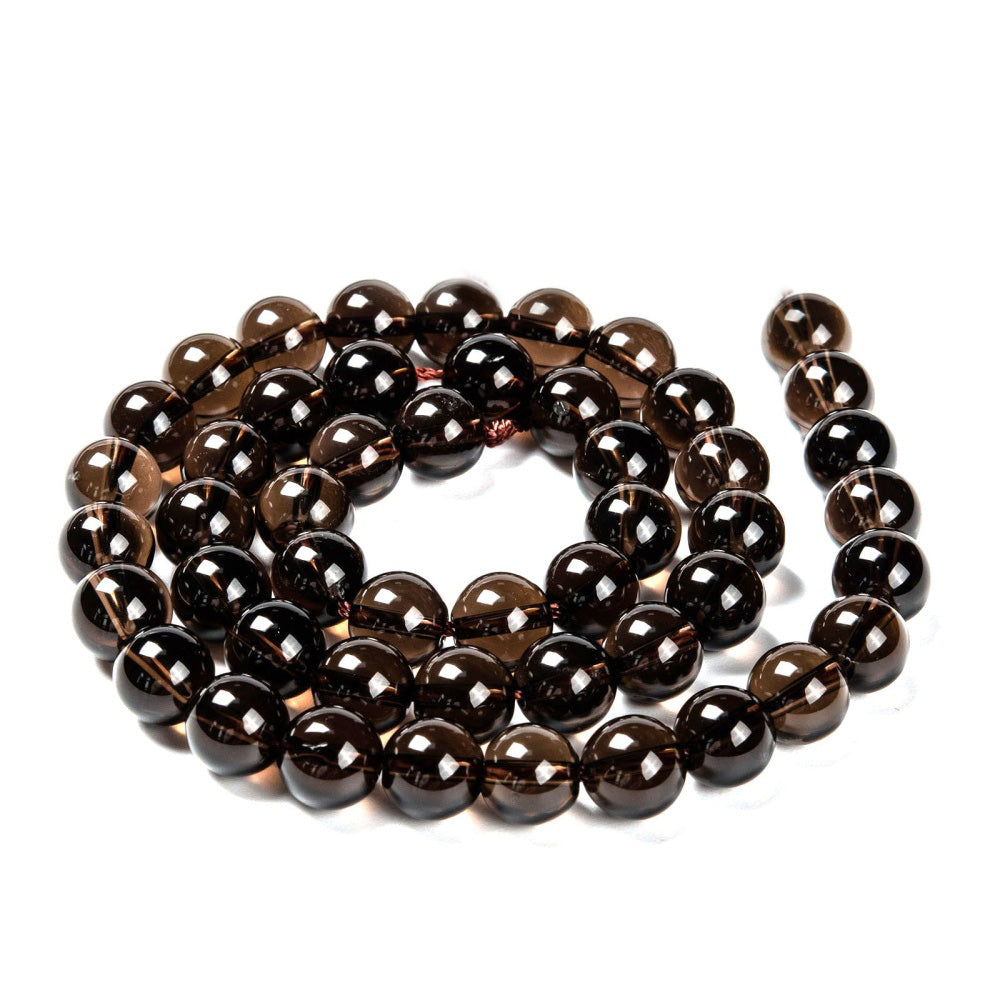 Natural Smoky Quartz Beads, Round, Smoky Brown Color. Semi-Precious Gemstone Beads for DIY Jewelry Making. Gorgeous, High Quality Natural Stone Beads.  Size: 8mm Diameter, Hole: 1mm; approx. 45pcs/strand, 15" Inches Long.  Material: Genuine Smoky Quartz Beads, High Quality, Smoky Brown Color. Polished, Shinny Finish. 