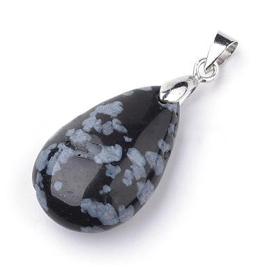 Snowflake Obsidian Pendant, Semi-Precious Gemstone, Teardrop, 24x14x8mm, 1pcs/package