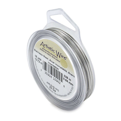 Stainless Steel Craft Wire for DIY Jewelry Making and Wire Wrapping Projects.  Size: 22 Gauge (0.64mm) Stainless Steel Craft Wire, 15 yd/13.7m Length.  Color: Silver  Material: Stainless Steel Wire, Tarnish Resistant Wire.  Brand: Artistic Wire