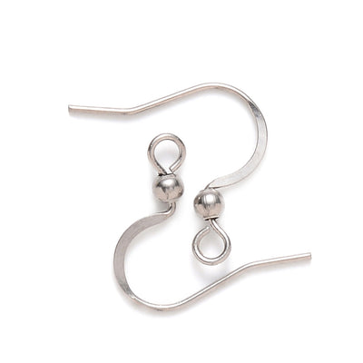 Stainless Steel Earring Hooks with Bead and Coil, Antique Stainless Steel Silver Color.  Size: 16mm Width, 18mm Length, 10 pcs/package.  Material: Stainless Steel Earring Hooks. Stainless Steel Silver Color, Shinny Finish.