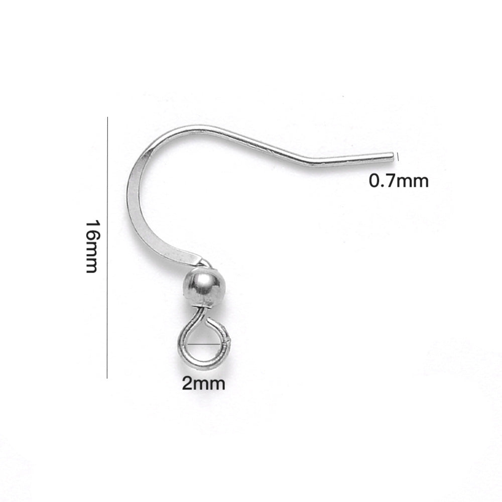 Stainless Steel Earring Hooks with Bead and Coil, Antique Stainless Steel Silver Color.  Size: 16mm Width, 18mm Length, 10 pcs/package.  Material: Stainless Steel Earring Hooks. Stainless Steel Silver Color, Shinny Finish.