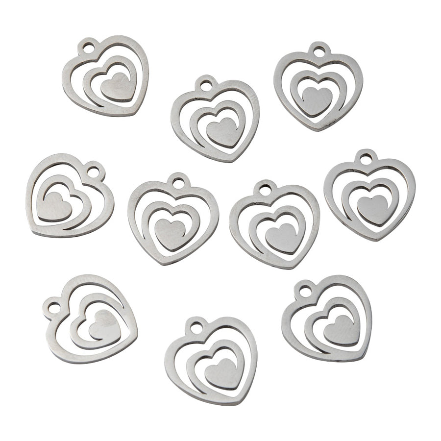 304 Stainless Steel Flat Spiral Heart Charm, Stainless Steel Colored Pendant Charms for DIY Jewelry Making.   Size: approx. 12.8mm Width, 13.8mm Length, 1mm Thick, Hole: 2mm, Quantity: 1 pcs/bag.   Material: 304 Stainless Steel Charms. Stainless Steel Silver Color. Polished Shinny Finish.