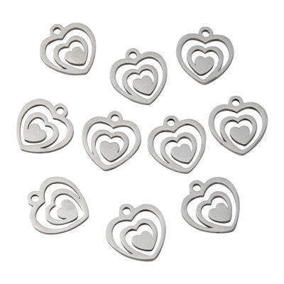304 Stainless Steel Flat Spiral Heart Charm, Stainless Steel Colored Pendant Charms for DIY Jewelry Making.   Size: approx. 12.8mm Width, 13.8mm Length, 1mm Thick, Hole: 2mm, Quantity: 1 pcs/bag.   Material: 304 Stainless Steel Charms. Stainless Steel Silver Color. Polished Shinny Finish.