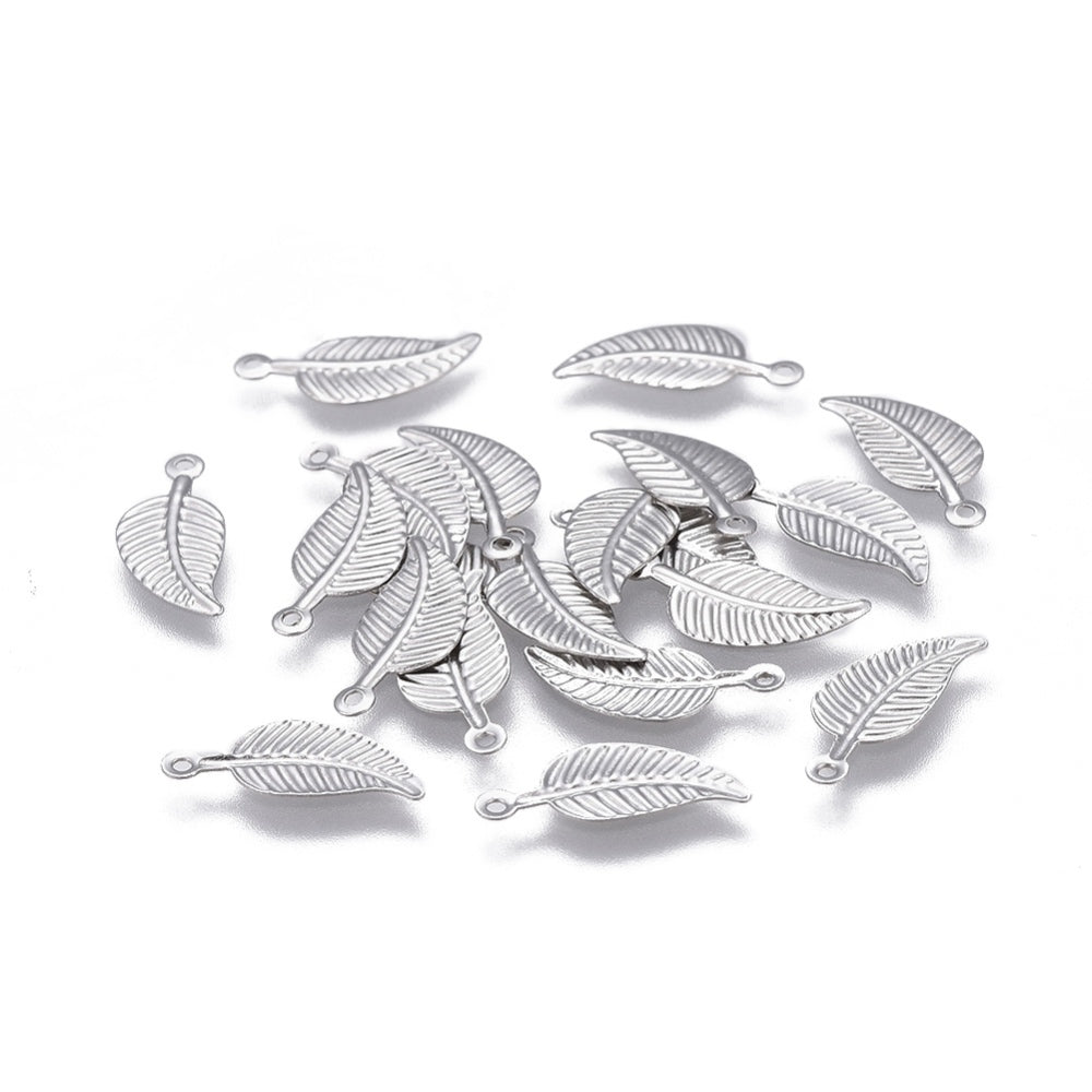 304 Stainless Steel Leaf Charm Beads, Silver Colored Charms for DIY Jewelry Making. Charms for Bracelet and Necklace Making. 304 Stainless Steel Charms. Silver Color Leaf Charm. Shinny Finish.