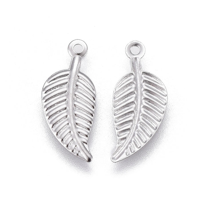 304 Stainless Steel Leaf Charms, Stainless Steel Color Charm Pendants, 14x6x0.5mm, Qty: 20pcs