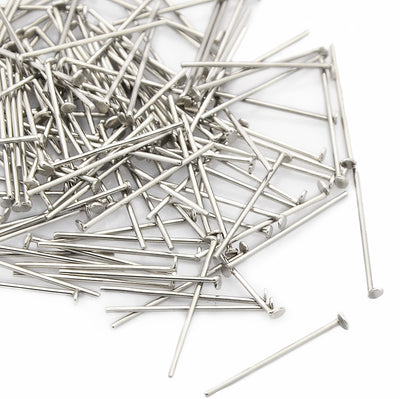 304 Stainless Steel Flat Head Pins for DIY Jewelry Making. Stainless Steel Color Flat Head Pins.  Size: 40mm Length, 0.7mm Diameter, approx. 100 pcs/package.  Material: 304 Stainless Steel Flat Head Pin.
