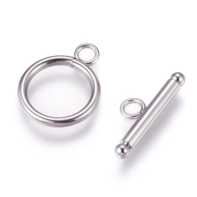 Tibetan Toggle Ring Clasp for DIY Jewelry Making. Antique Silver Color, Round Clasps.  Size: Ring: 21x16mm, Bar: 23x3mm, Hole: 2mm, 1 set/package.  Material: 304 Stainless Steel Toggle Clasps, Stainless Steel Silver Color Clasps. 