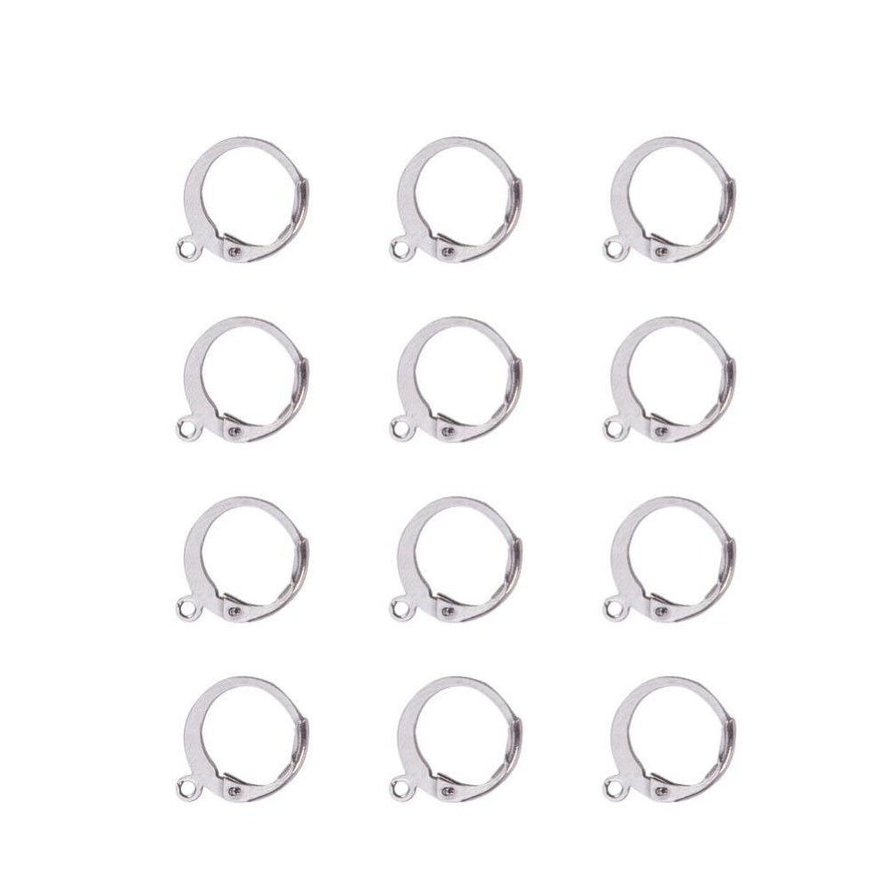 Stainless Steel Leverback Earrings with loop, Stainless Steel Silver Color.  Size: 12mm Width, 14.5mm Length, Hole: 1mm, 10 pcs/package.  Material: Stainless Steel Earring Hooks. Stainless Steel Silver Color, Shinny Finish.  Wide Application: The Lever back loop earrings are Suitable for making Your Own Earrings. Great Addition to Your Jewelry Making Collection.