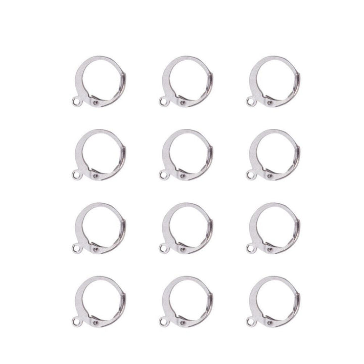 Stainless Steel Leverback Earrings with loop, Stainless Steel Silver Color.  Size: 12mm Width, 14.5mm Length, Hole: 1mm, 10 pcs/package.  Material: Stainless Steel Earring Hooks. Stainless Steel Silver Color, Shinny Finish.  Wide Application: The Lever back loop earrings are Suitable for making Your Own Earrings. Great Addition to Your Jewelry Making Collection.