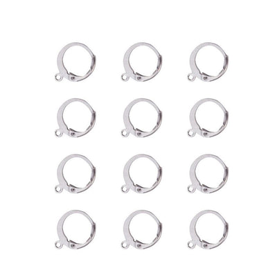 Stainless Steel Leverback Earrings with loop, Stainless Steel Silver Color.  Size: 12mm Width, 14.5mm Length, Hole: 1mm, 10 pcs/package.  Material: Stainless Steel Earring Hooks. Stainless Steel Silver Color, Shinny Finish.  Wide Application: The Lever back loop earrings are Suitable for making Your Own Earrings. Great Addition to Your Jewelry Making Collection.