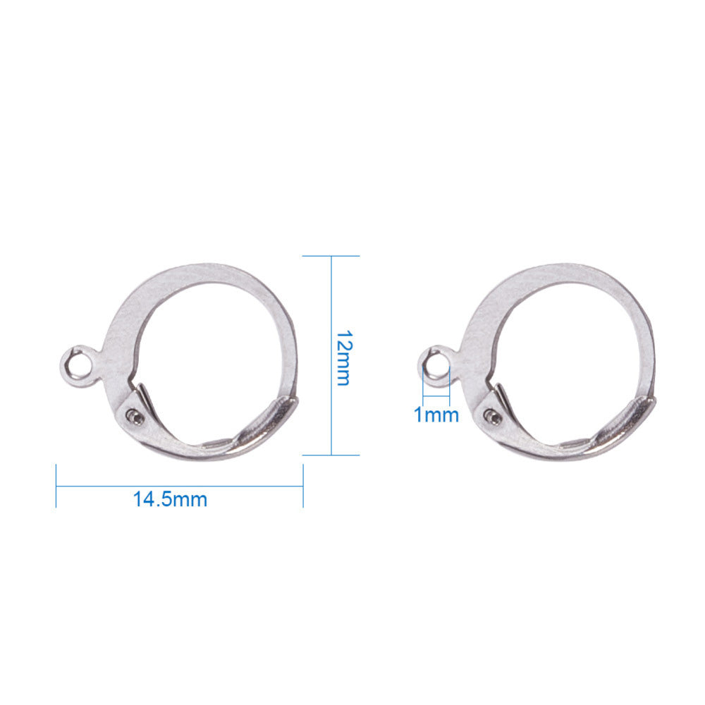 Stainless Steel Leverback Earrings with loop, Stainless Steel Silver Color.  Size: 12mm Width, 14.5mm Length, Hole: 1mm, 10 pcs/package.  Material: Stainless Steel Earring Hooks. Stainless Steel Silver Color, Shinny Finish.  Wide Application: The Lever back loop earrings are Suitable for making Your Own Earrings. Great Addition to Your Jewelry Making Collection.