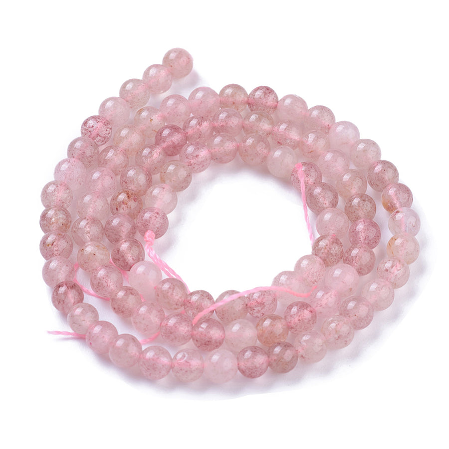 Natural Strawberry Quartz Beads. Round, Pink Strawberry Quartz Beads. Semi-precious Gemstone Beads for DIY Jewelry Making.   Size: 4-5mm diameter, Hole: 0.8mm; approx. 88pcs/strand, 15" inches long.  Material: Natural Strawberry Quartz Stone Beads. Clear Pink Color. Polished, Shinny Finish.