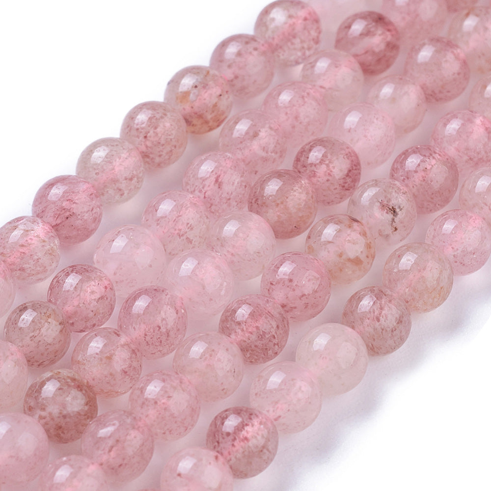 Natural Strawberry Quartz Beads. Round, Pink Strawberry Quartz Beads. Semi-precious Gemstone Beads for DIY Jewelry Making.   Size: 4-5mm diameter, Hole: 0.8mm; approx. 88pcs/strand, 15" inches long.  Material: Natural Strawberry Quartz Stone Beads. Clear Pink Color. Polished, Shinny Finish.