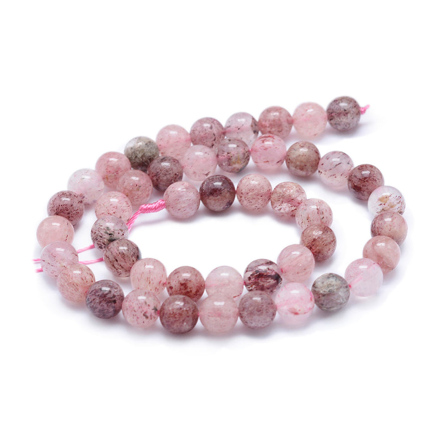 Natural Strawberry Quartz Beads. Round, Pink Strawberry Quartz Beads. Semi-precious Gemstone Beads for DIY Jewelry Making.   Size: 8mm diameter, Hole: 1mm; approx. 45pcs/strand, 15" inches long.  Material: The Beads are Natural Strawberry Quartz Stone. Premium Quality Crystal Beads. Dark Clear Pink Color. Polished, Shinny Finish.