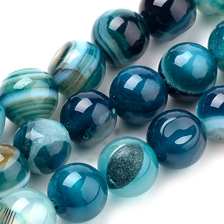 Sky Blue Striped Agate Beads, Round, Dyed, Blue Banded Agate. Semi-Precious Gemstone Beads for Jewelry Making. Great for Stretch Bracelets and Necklaces.  Size: 10mm Diameter, Hole: 1mm; approx. 37pcs/strand, 14.5" Inches Long.  Material: Striped Banded Agate Loose Beads Dyed Sky Blue Color. Polished, Shinny Finish. BEAD LOT
