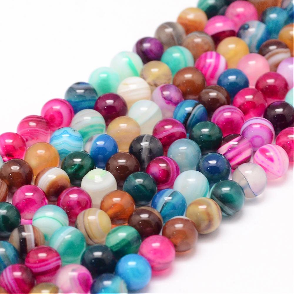 Colorful Striped Banded Agate Beads, Semi-Precious Stone, 6mm, 62pcs/strand