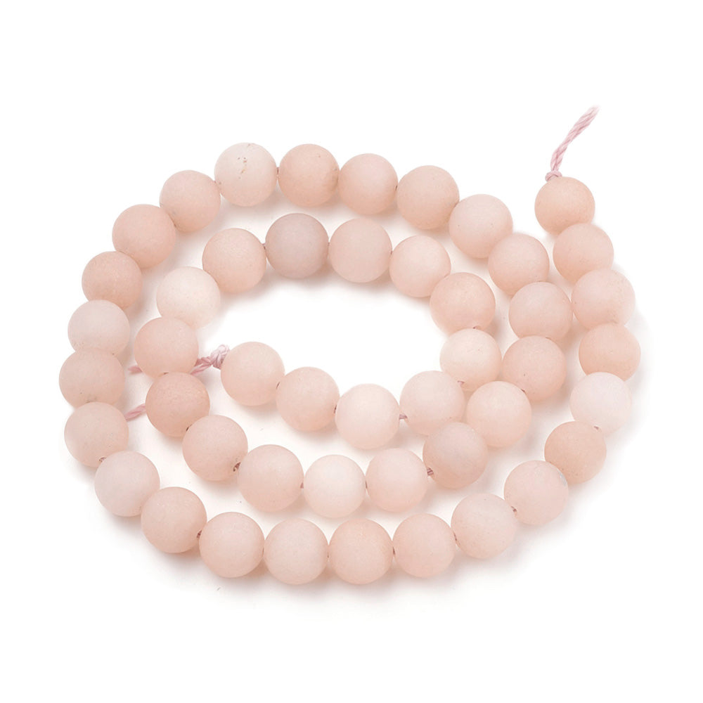 Frosted Natural Sunstone Beads, Round, Soft Peach Pink Color. Semi-precious Gemstone Beads for DIY Jewelry Making. High Quality Beads.  Size: 8mm Diameter, Hole: 1mm, approx. 46pcs/strand, 15" inches long.  Material: Matte Genuine Natural Sunstone Loose Stone Beads, High Quality Frosted Unpolished Stone Beads. Soft Peach Pink Color. Matte Finish. 