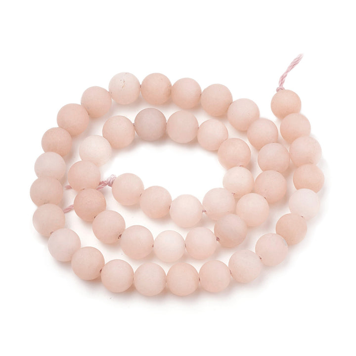 Frosted Natural Sunstone Beads, Round, Soft Peach Pink Color. Semi-precious Gemstone Beads for DIY Jewelry Making. High Quality Beads.  Size: 8mm Diameter, Hole: 1mm, approx. 46pcs/strand, 15" inches long.  Material: Matte Genuine Natural Sunstone Loose Stone Beads, High Quality Frosted Unpolished Stone Beads. Soft Peach Pink Color. Matte Finish. 