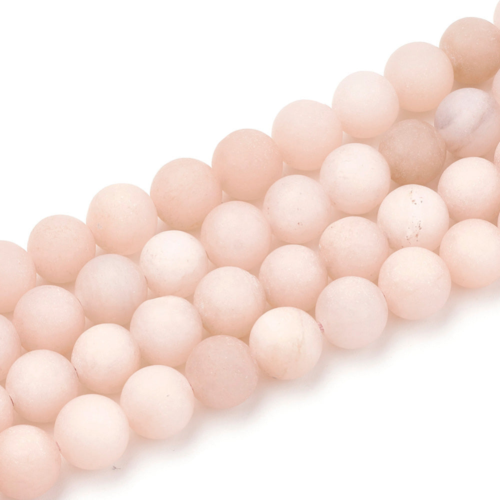 Frosted Natural Sunstone Beads, Round, Soft Peach Pink Color. Semi-precious Gemstone Beads for DIY Jewelry Making. High Quality Beads.  Size: 8mm Diameter, Hole: 1mm, approx. 46pcs/strand, 15" inches long.  Material: Matte Genuine Natural Sunstone Loose Stone Beads, High Quality Frosted Unpolished Stone Beads. Soft Peach Pink Color. Matte Finish. 
